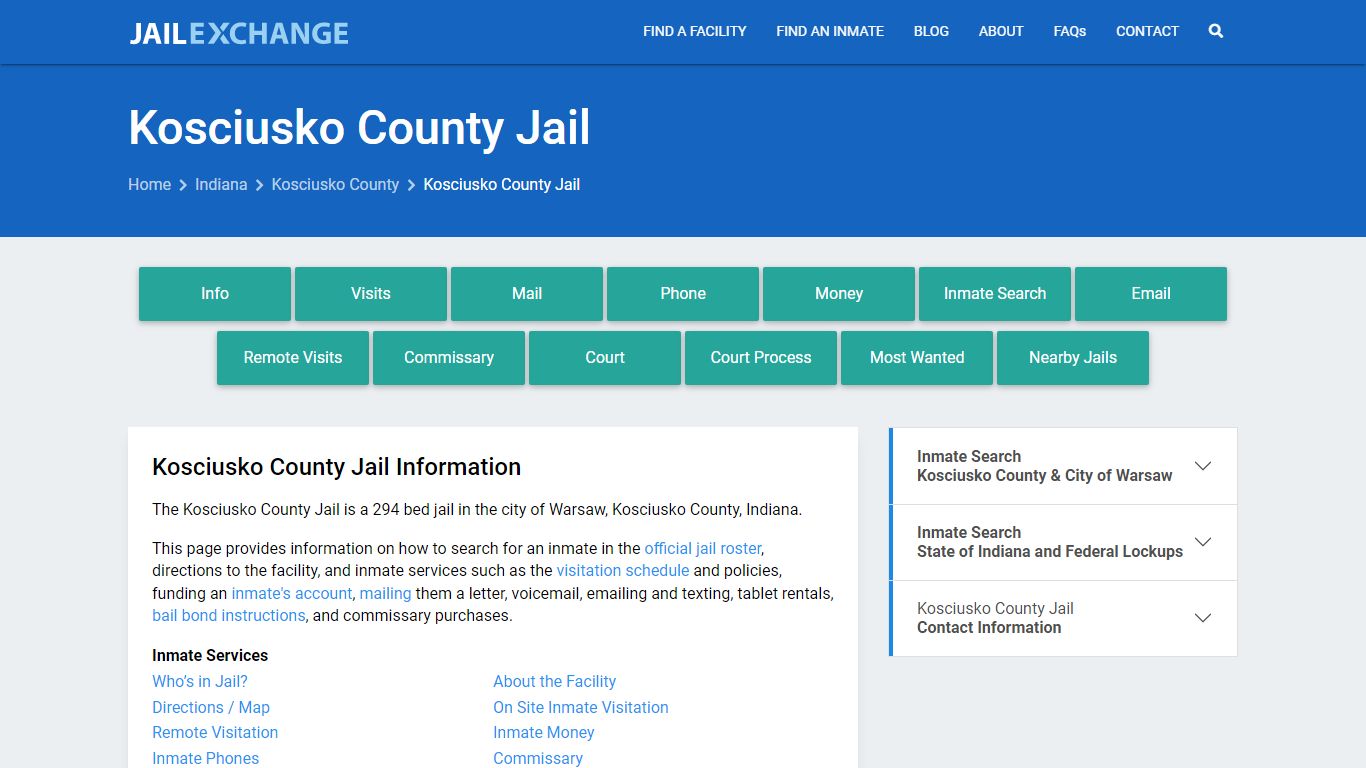 Kosciusko County Jail, IN Inmate Search, Information