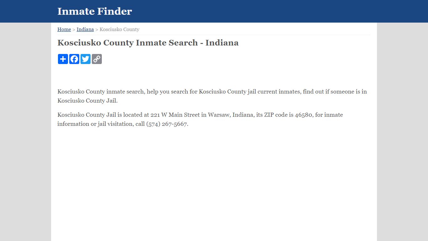 Kosciusko County Inmate Search - Indiana